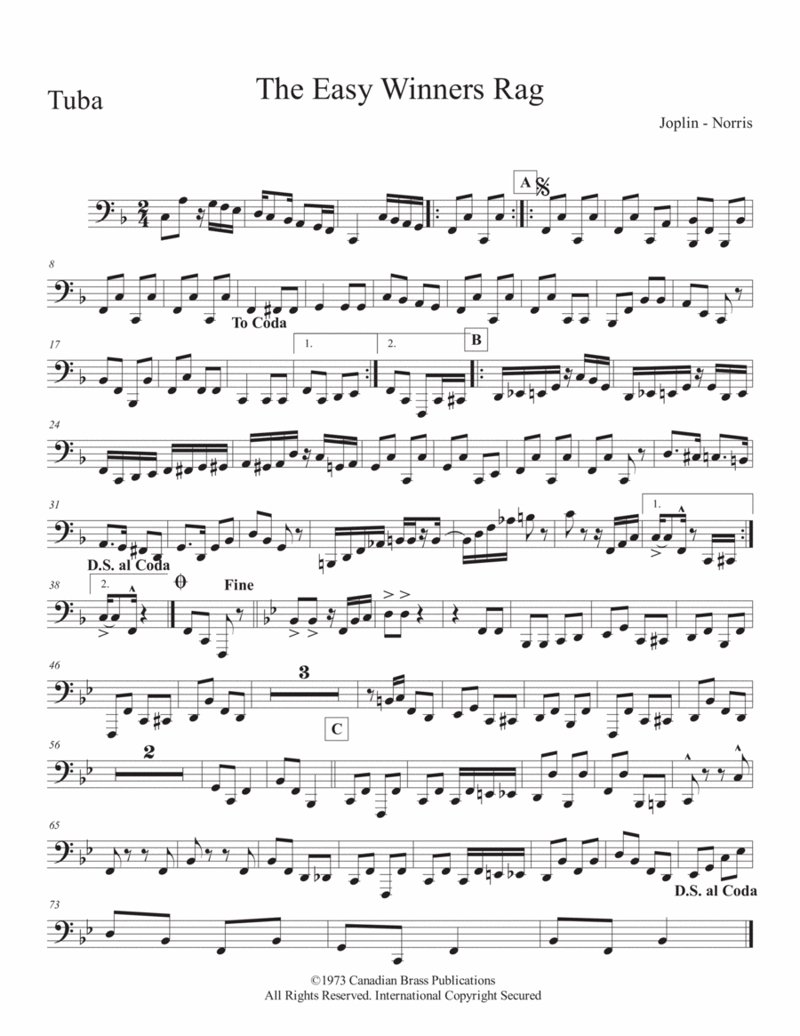The Easy Winners Rag - Tuba Brass Quintet scores gallery preview page 1