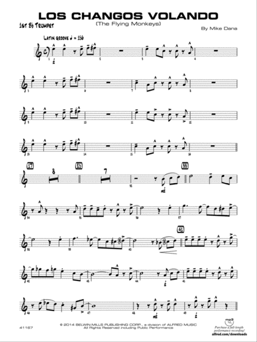 Los changos volando: 1st B-flat Trumpet Jazz Ensemble scores gallery preview page 1