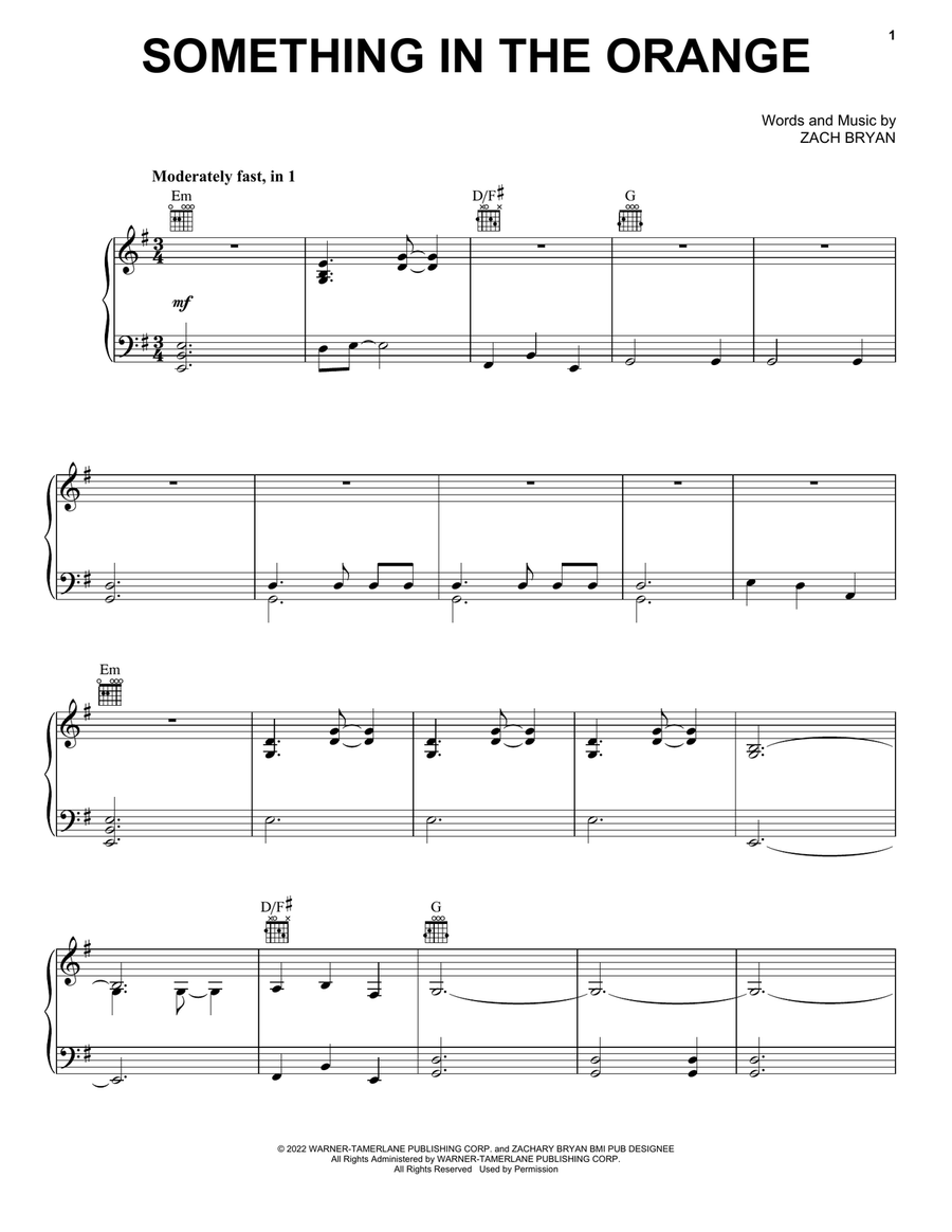 Something In The Orange Piano, Vocal, Guitar scores gallery preview page 1