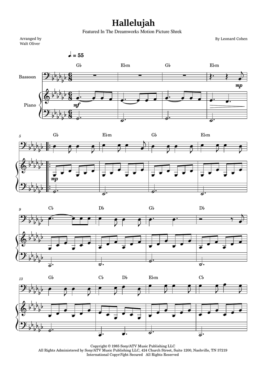 Hallelujah Bassoon scores gallery preview page 1