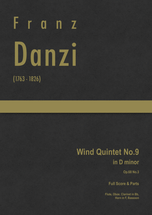 Book cover for Danzi - Wind Quintet No.9 in D minor, Op.68 No.3