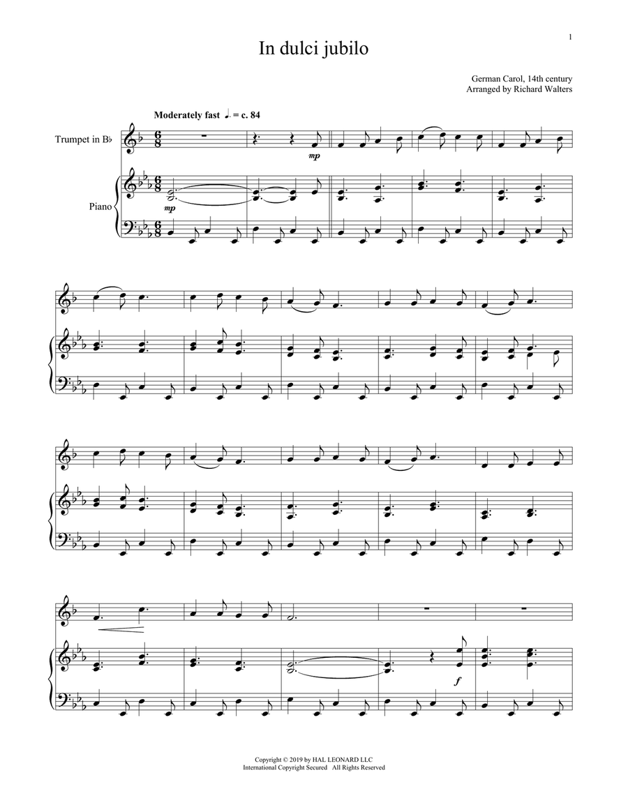 In Dulci Jubilo Trumpet Solo scores gallery preview page 1