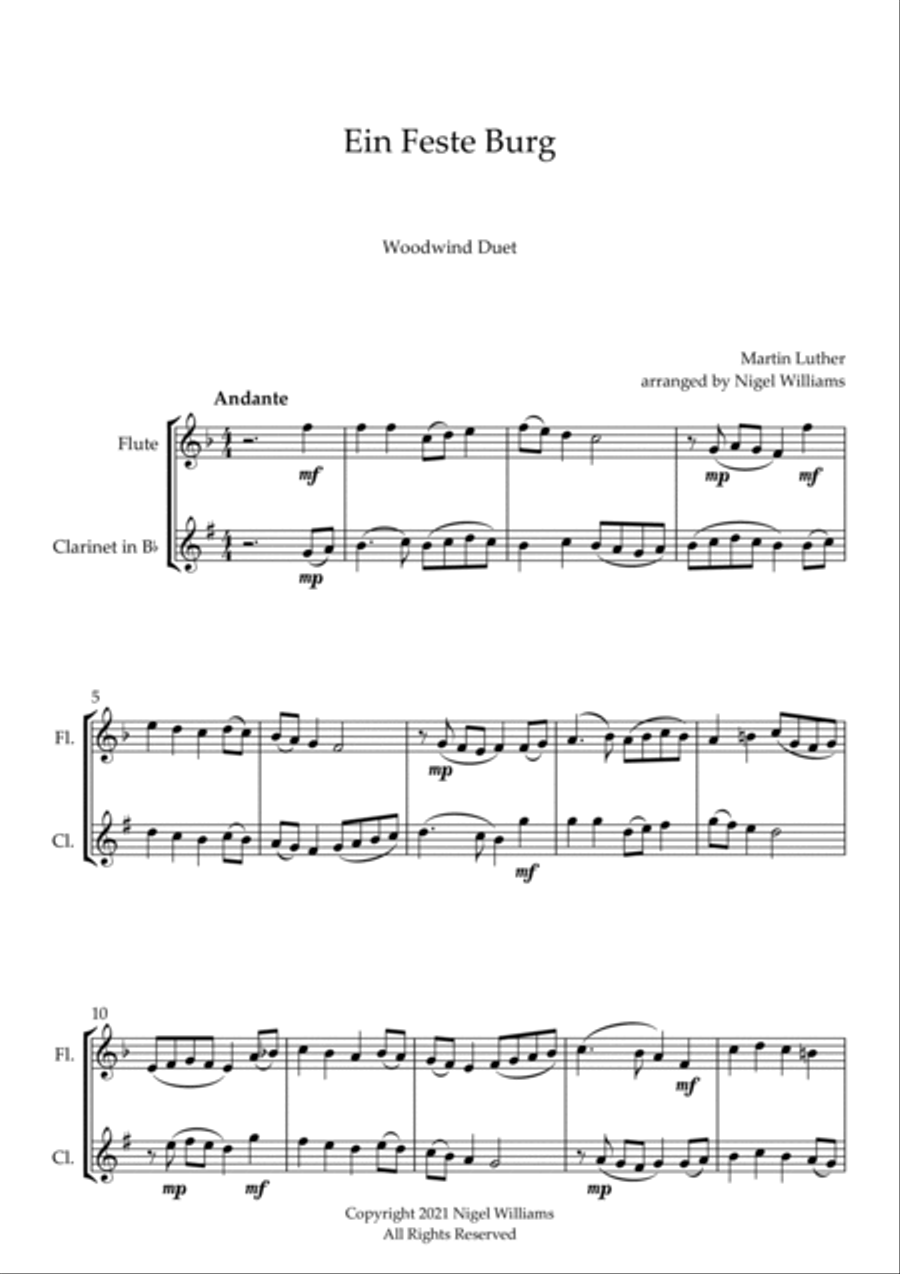 Ein Feste Burg, for Flute and Clarinet Duet Woodwind Duet scores gallery preview page 2