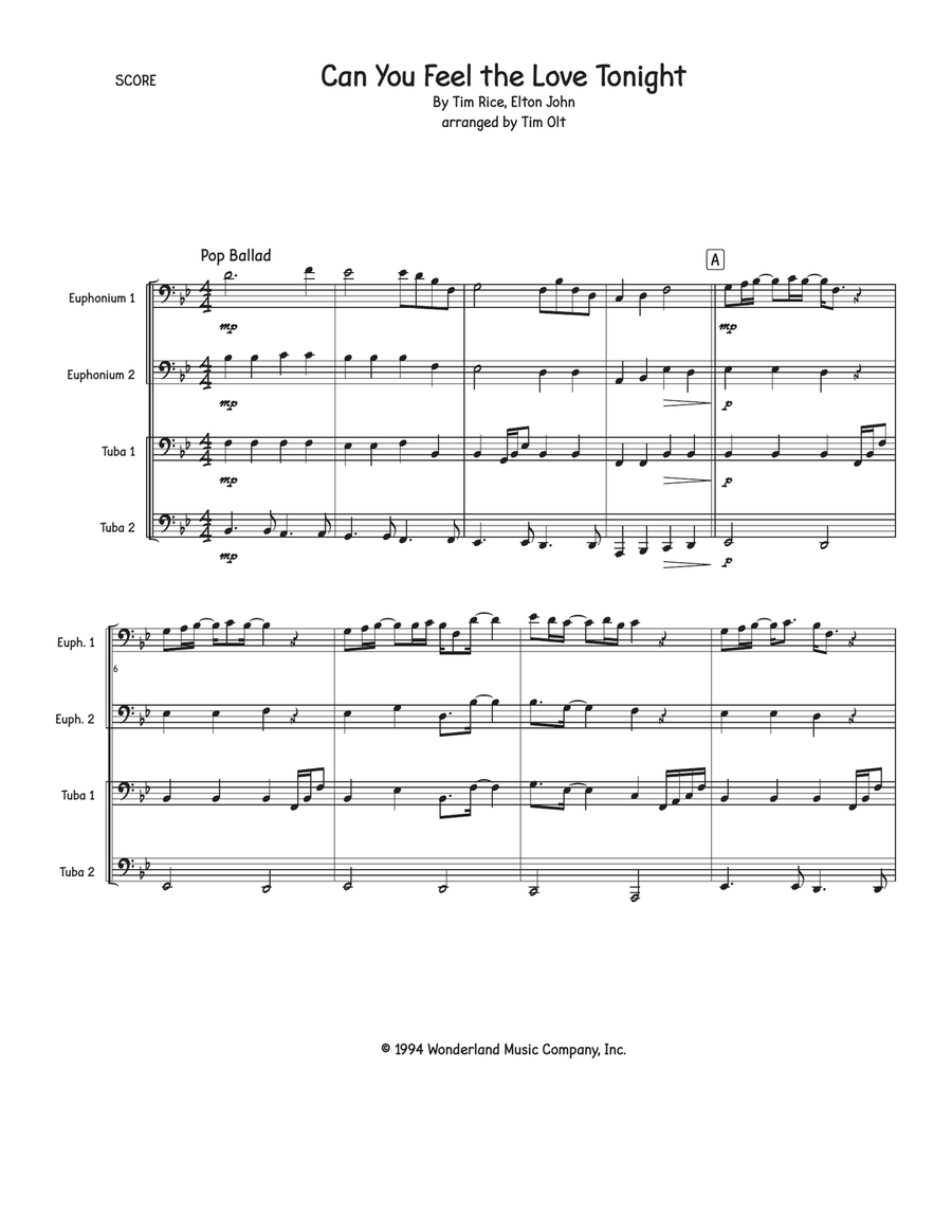 Can You Feel The Love Tonight Brass Quartet scores gallery preview page 1