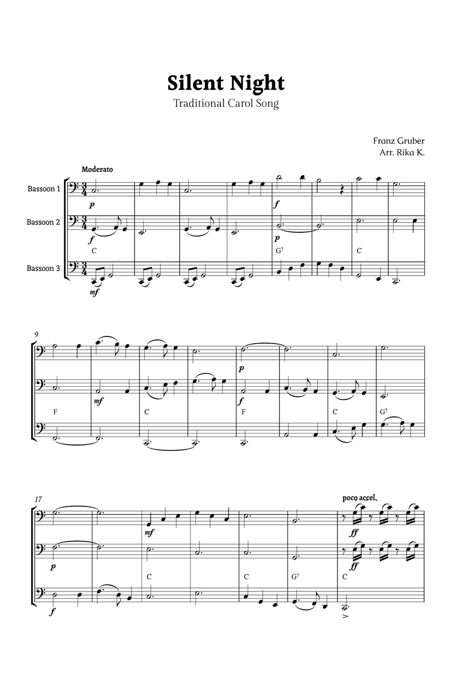 Silent Night for Bassoon Trio Woodwind Trio scores gallery preview page 1