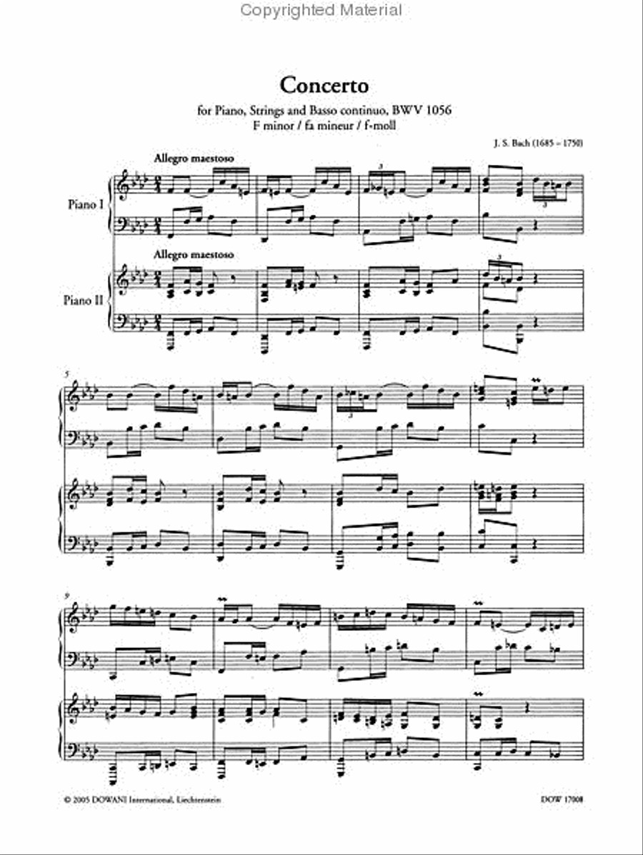 Bach: Concerto for Piano, Strings and Basso Continuo BWV 1056 in F Minor Piano Solo scores gallery preview page 2