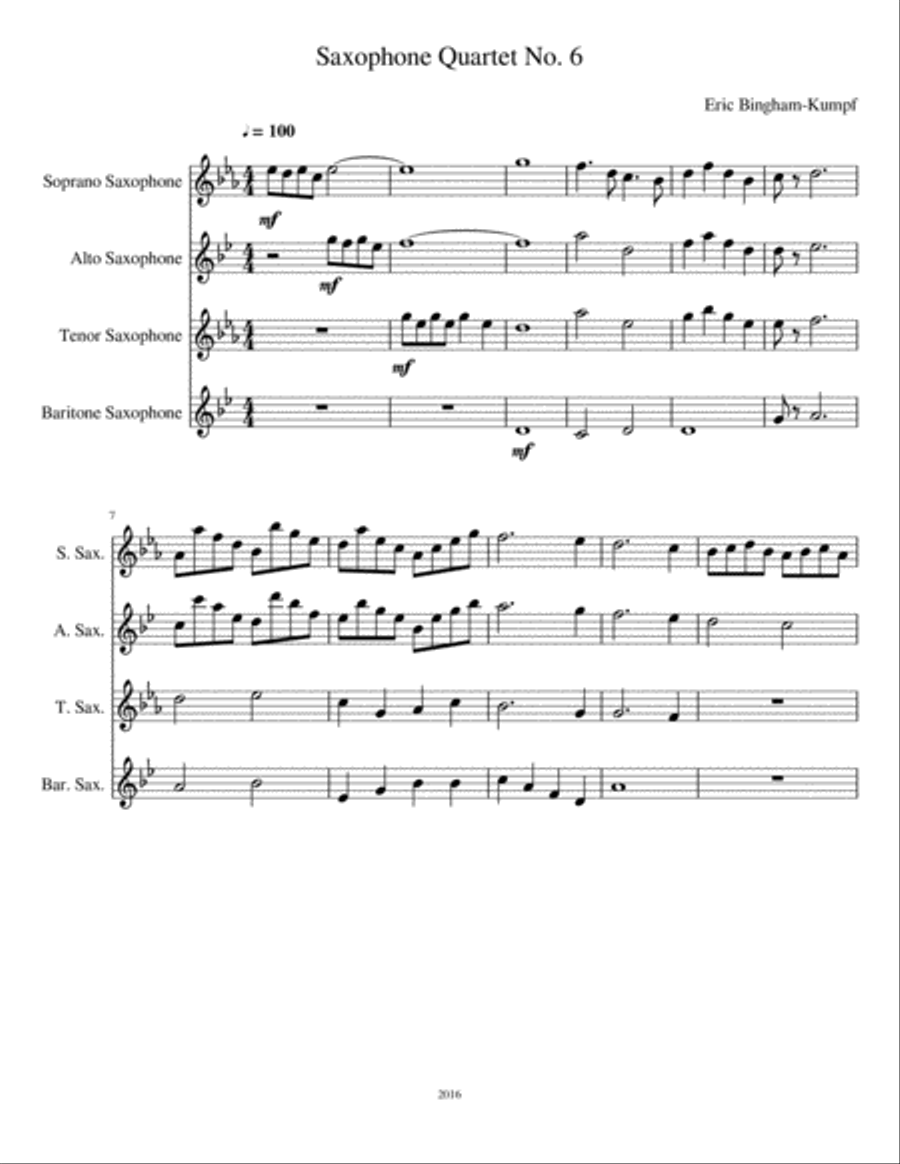 Saxophone Quartet No. 6 Saxophone Quartet scores gallery preview page 1