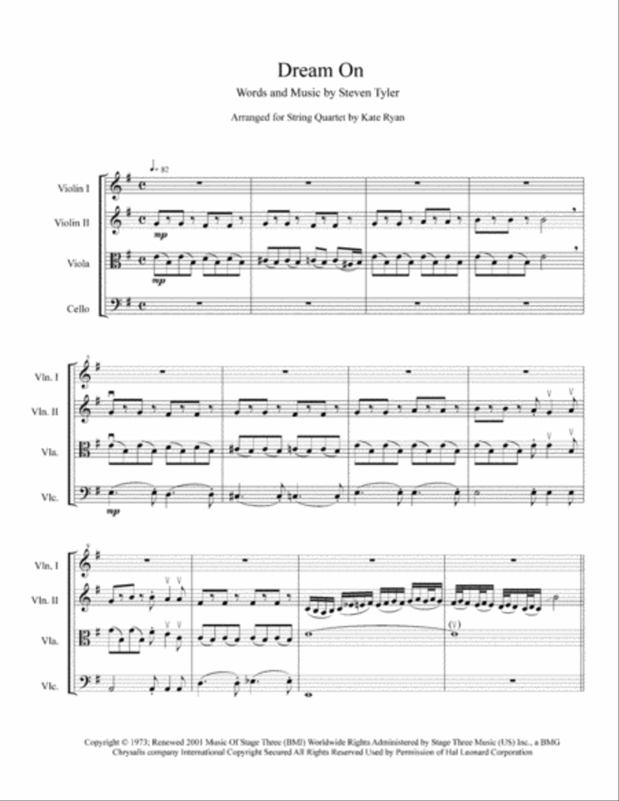 Dream On Dream On String Quartet scores gallery preview page 2