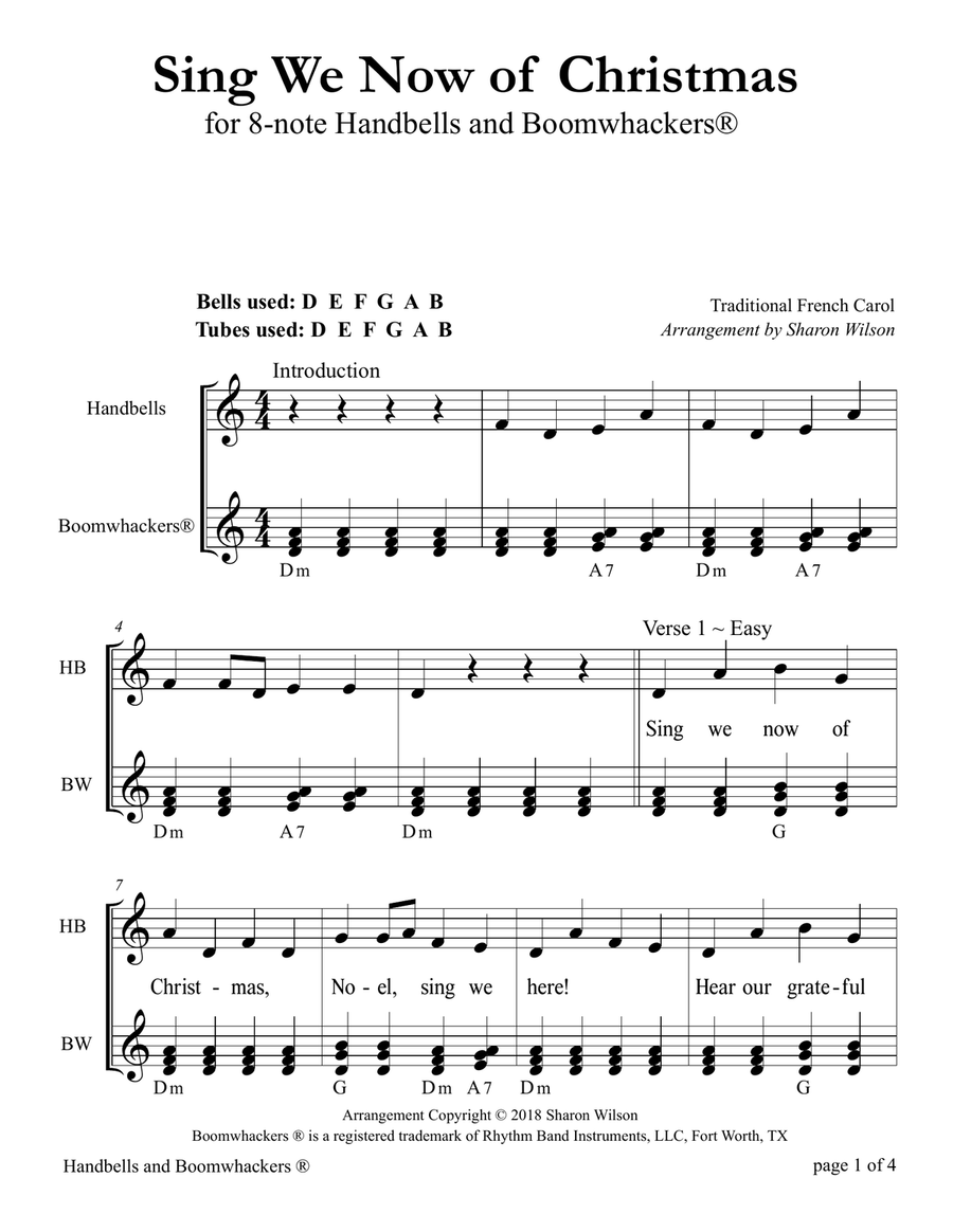 “Sing We Now of Christmas” for 8-note Bells and Boomwhackers® (with Black and White Notes) Handbell Choir scores gallery preview page 5