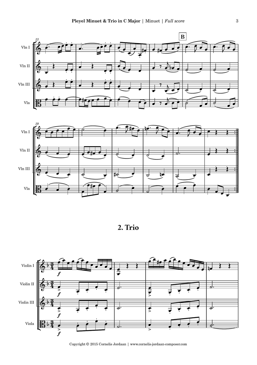PLEYEL : Easy Minuet & Trio for 3 violins & viola String Quartet scores gallery preview page 3