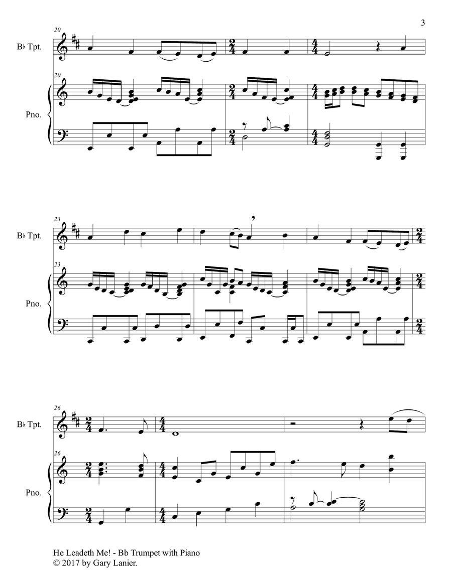 HE LEADETH ME (Duet – Bb Trumpet & Piano with Score/Part) Trumpet Duet scores gallery preview page 4