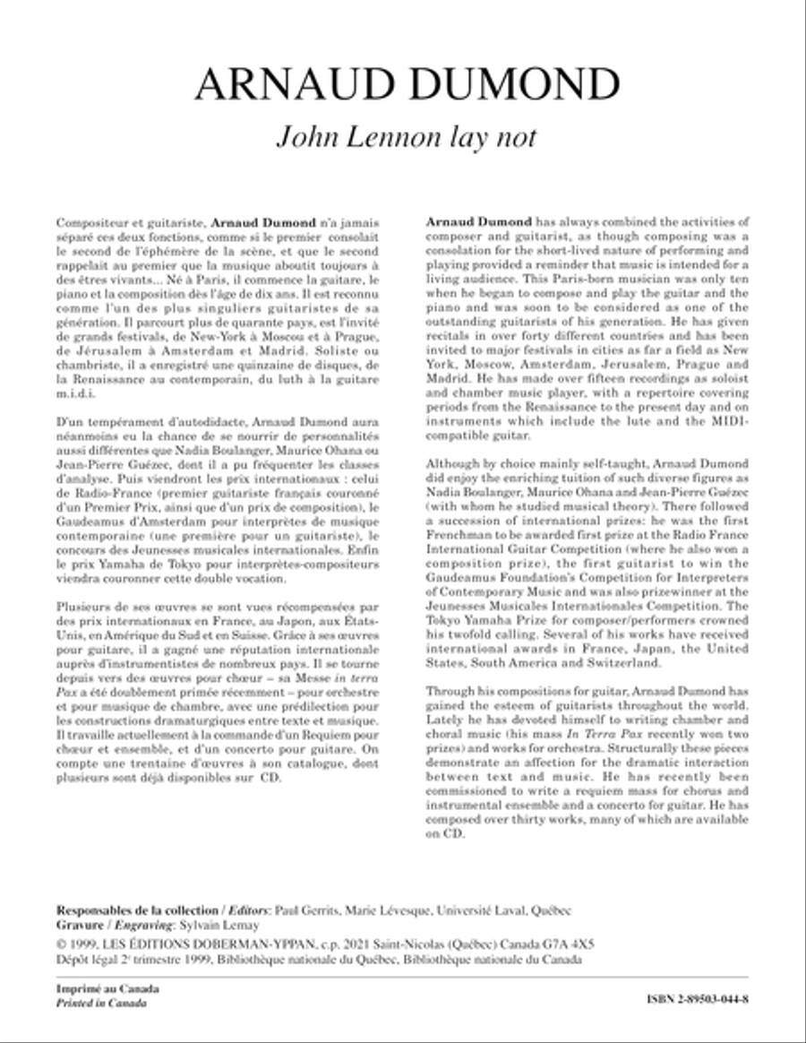 John Lennon Lay not John Lennon Lay not Guitar Ensemble scores gallery preview page 1
