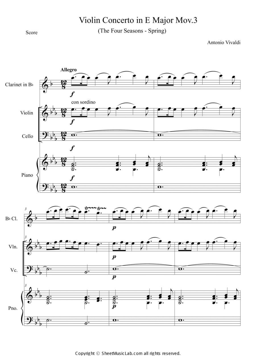 The Four Seasons Spring 3rd Movement in Eb Clarinet scores gallery preview page 1