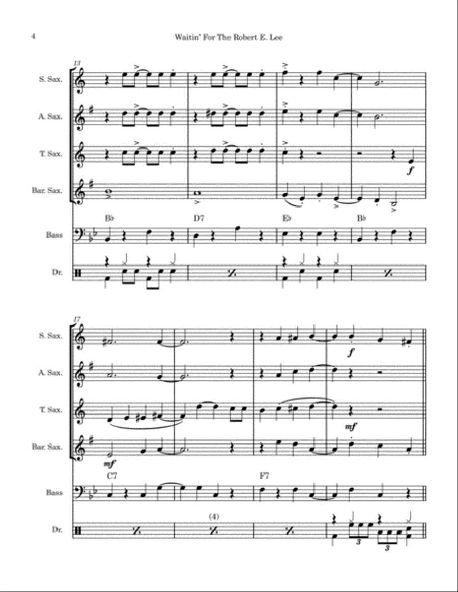 Waitin' For The Robert E. Lee (Saxophone Quartet) Saxophone Quartet scores gallery preview page 4