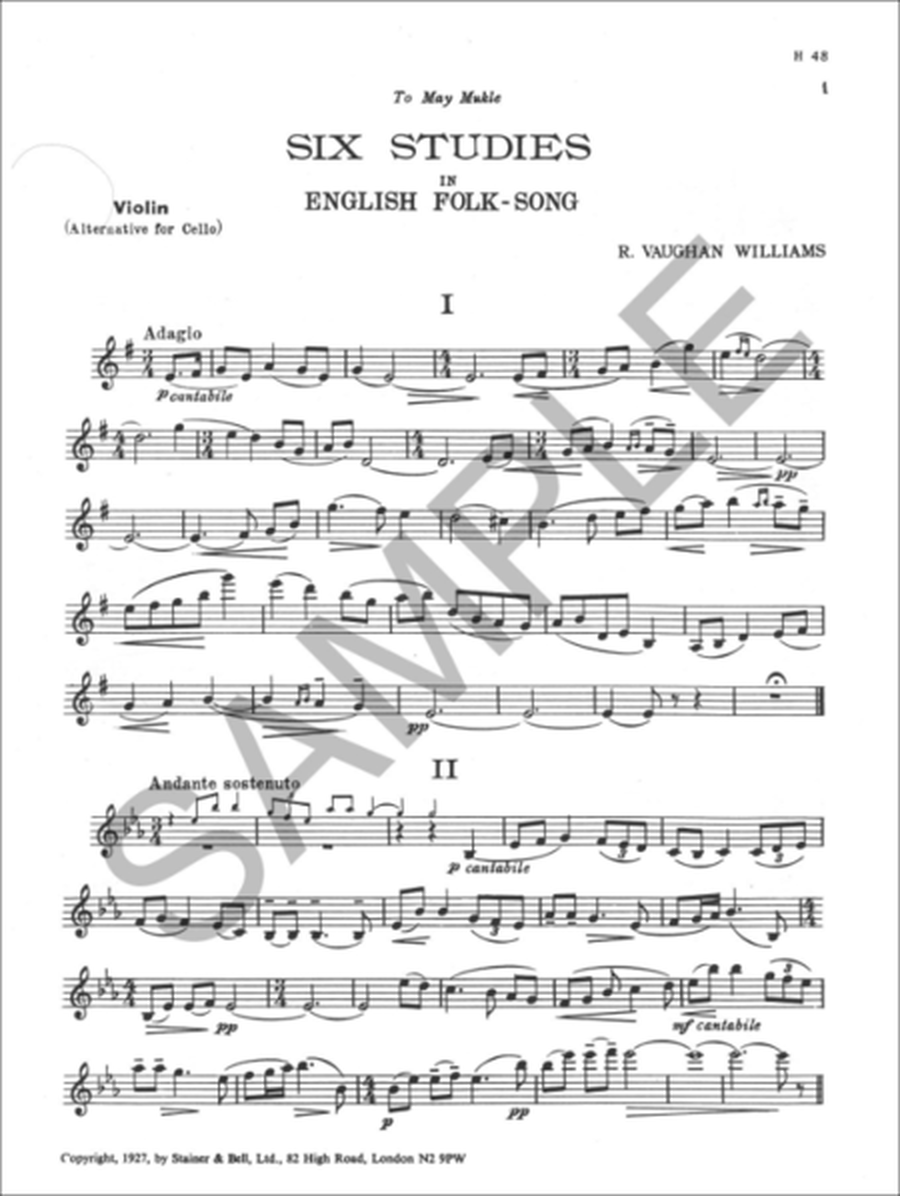 Six Studies in English Folk Song. Violin part