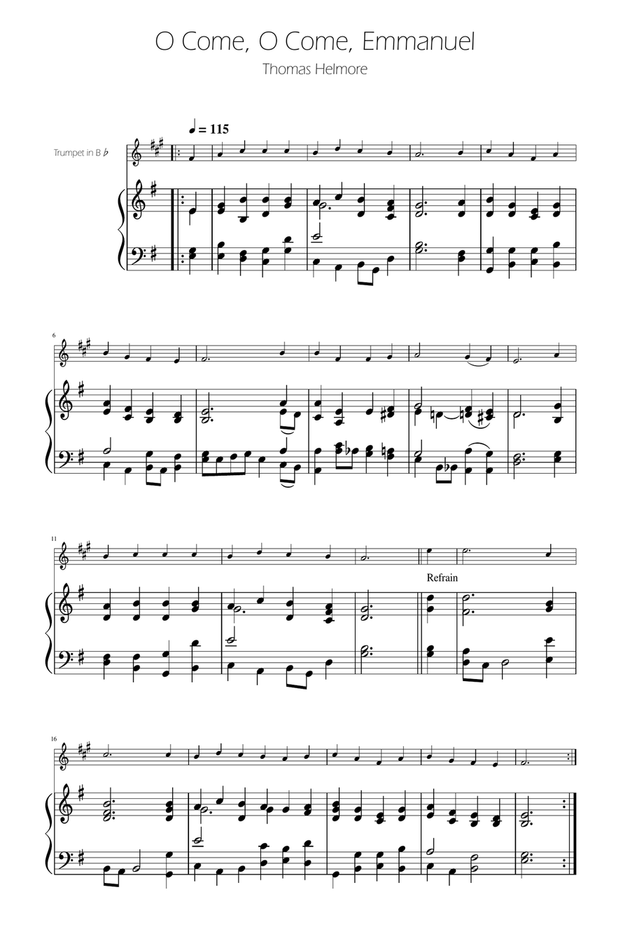 O Come, O Come, Emmanuel - Trumpet Solo w/ Piano B-Flat Trumpet scores gallery preview page 1