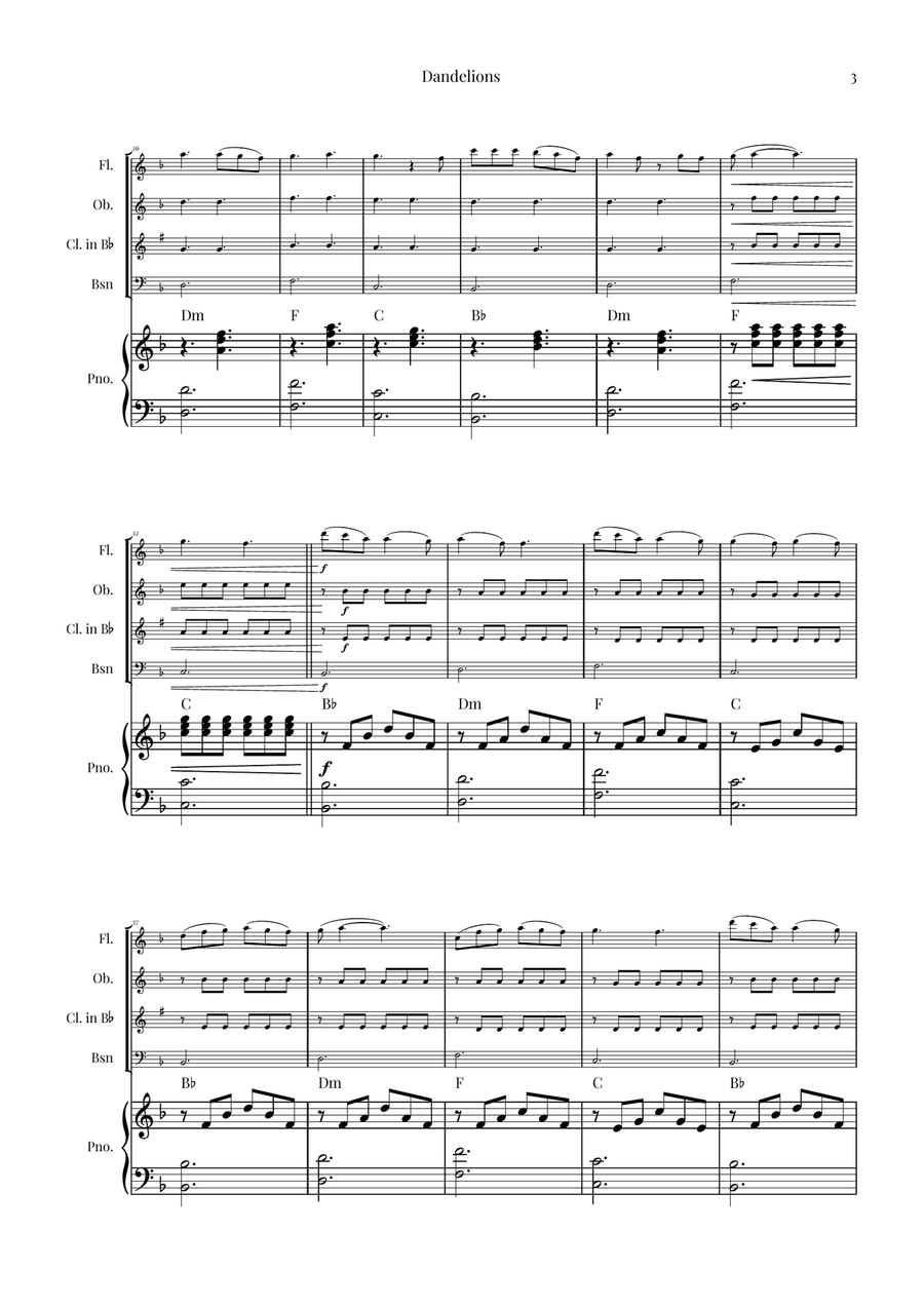 Dandelions Woodwind Quartet scores gallery preview page 3