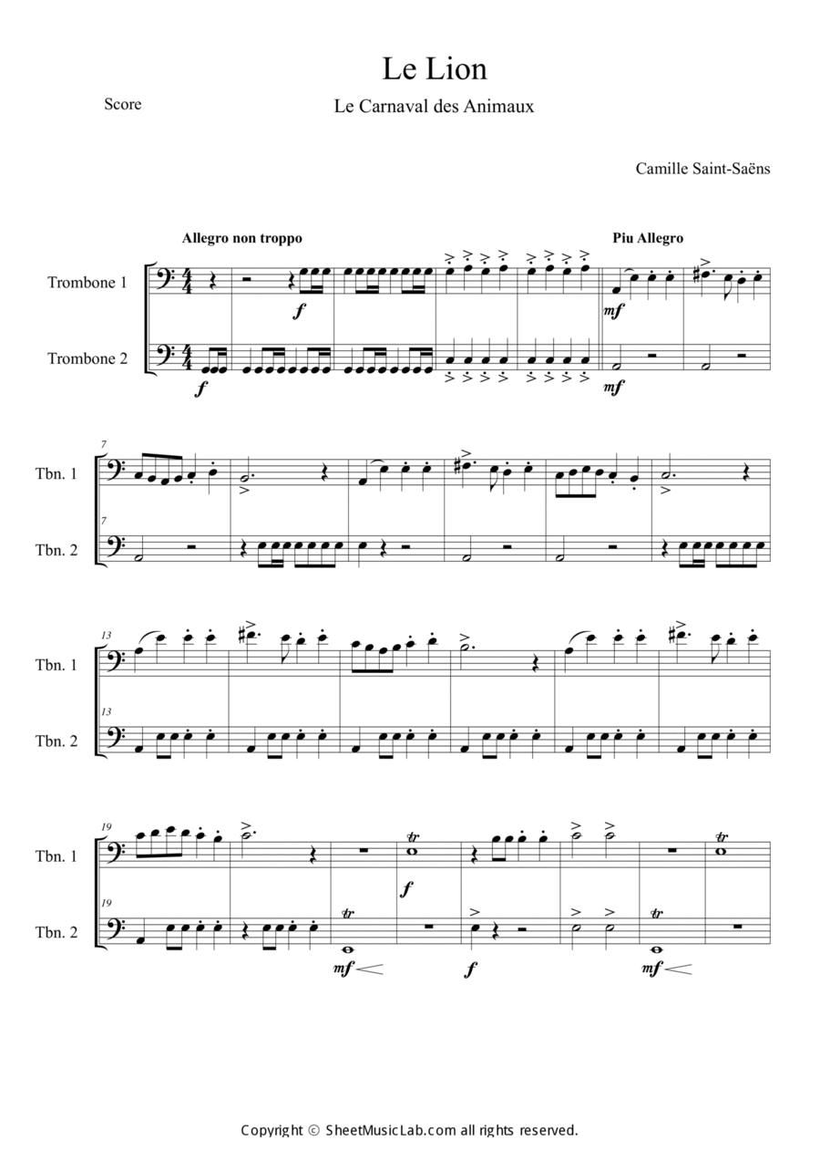Le Lion (Le Carnaval des Animaux) Brass Duet scores gallery preview page 1