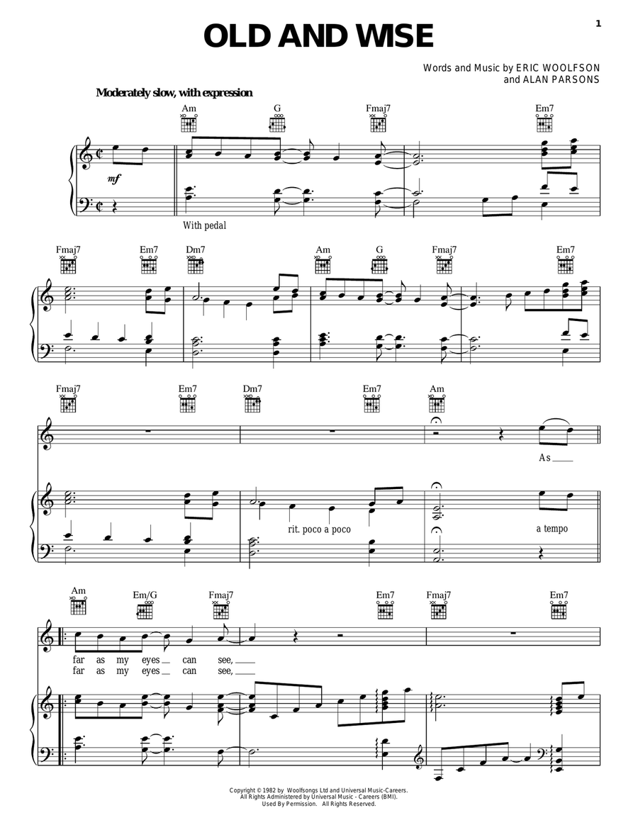 Old And Wise Piano, Vocal, Guitar scores gallery preview page 1