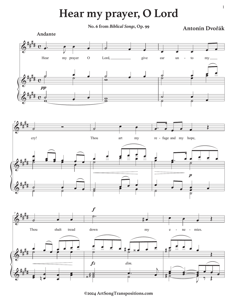 DVORÁK: Hear my prayer, O Lord, Op. 99 no. 6 (transposed to E major) Voice scores gallery preview page 2