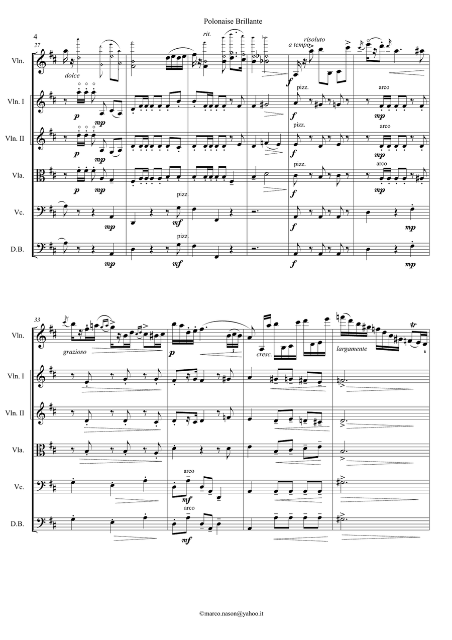 Wieniawski Polonaise Brillante op.4 for violin and string orchestra String Orchestra scores gallery preview page 4