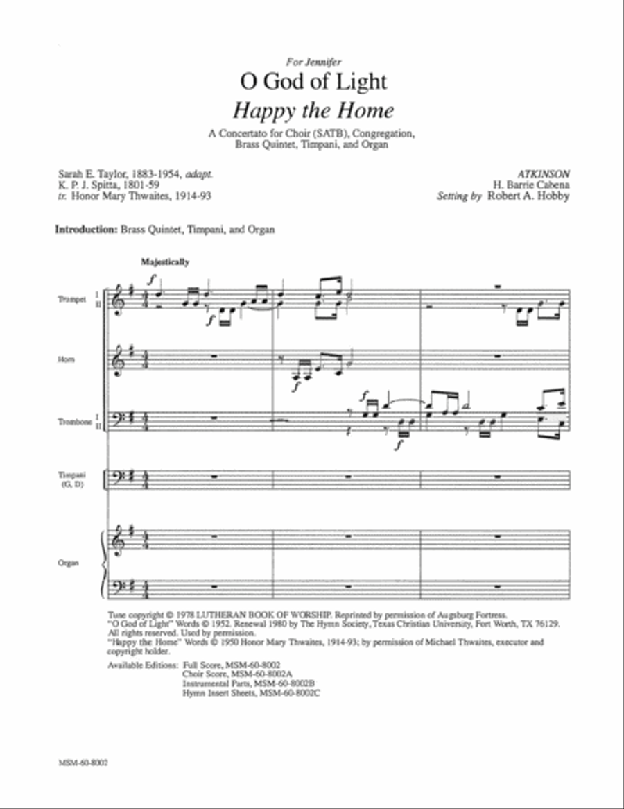 O God of Light: Happy the Home (Downloadable Full Score)