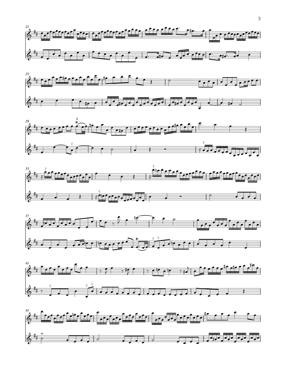 Violin Sonata in D Major, HWV 371 (arr. 2 violins) String Duet scores gallery preview page 3