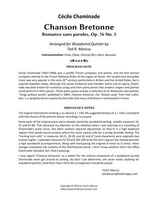 Chanson Bretonne, Op. 76 No. 5 for Woodwind Quintet