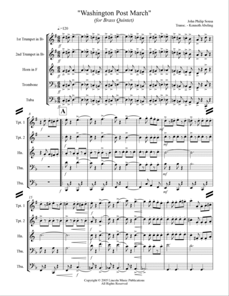 March - Washington Post March (for Brass Quintet) Brass Quintet scores gallery preview page 2