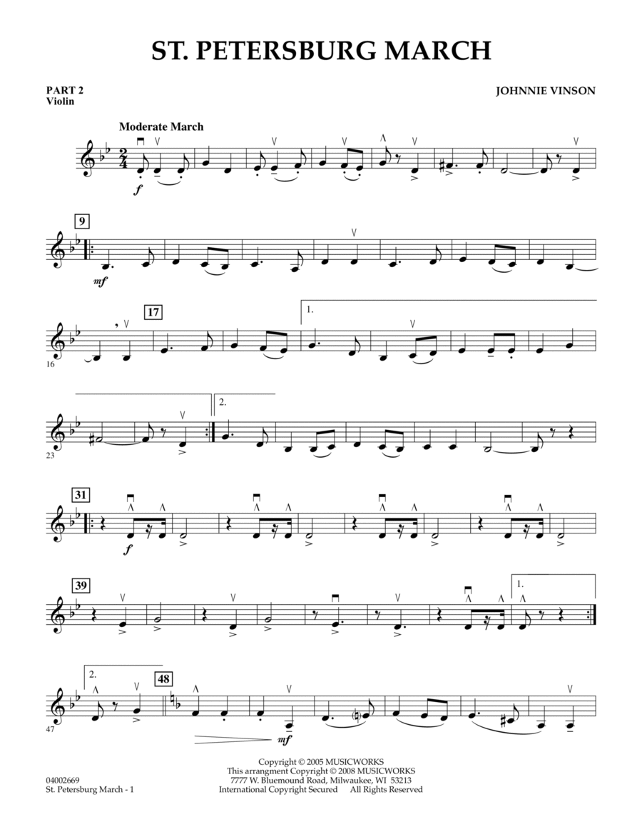 St. Petersburg March - Pt.2 - Violin Concert Band scores gallery preview page 1