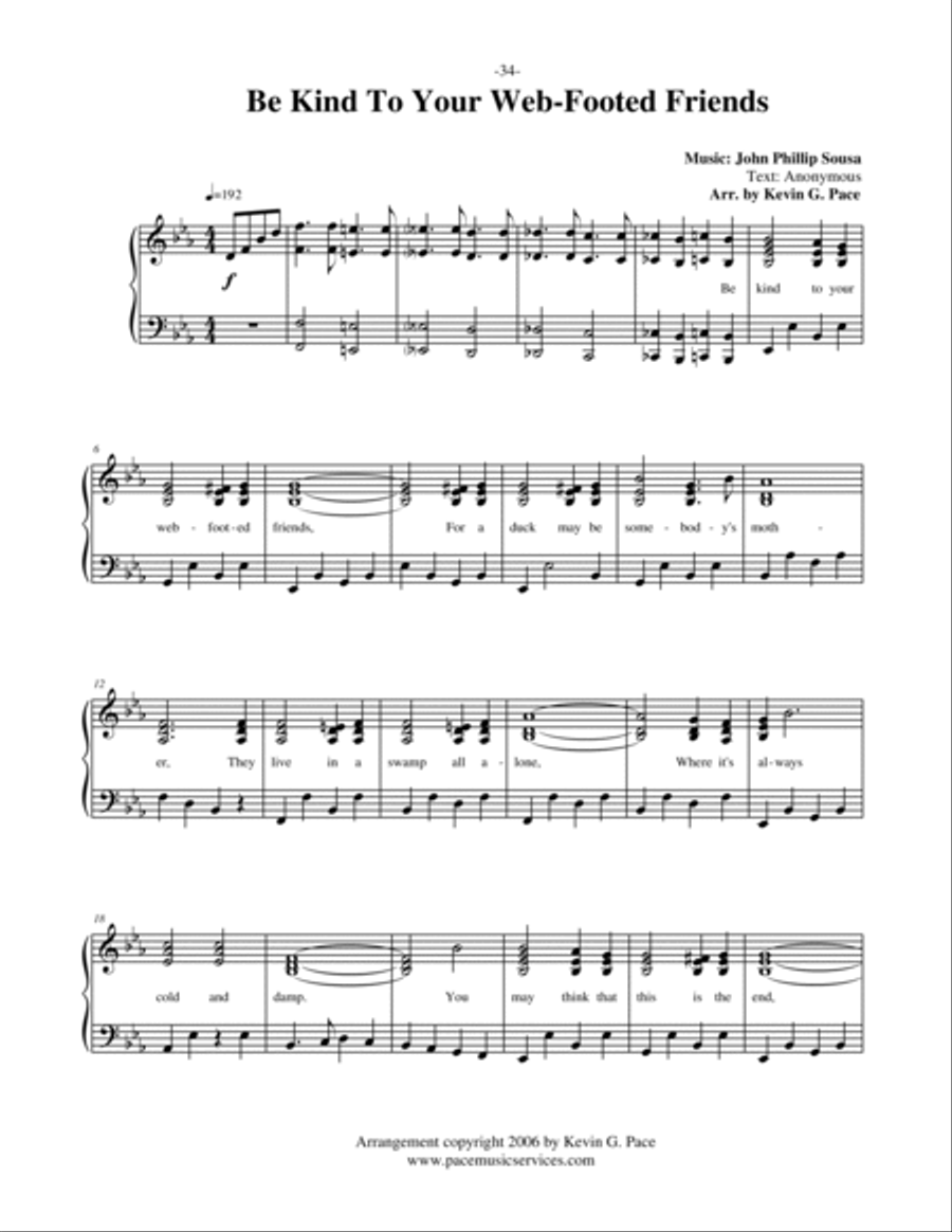 Be Kind To Your Web-Footed Friends - vocal solo with piano accompaniment or piano solo Unison Choir scores gallery preview page 2