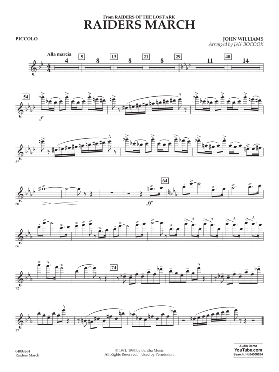 Raiders March (from Raiders Of The Lost Ark) (arr. Jay Bocook) - Piccolo