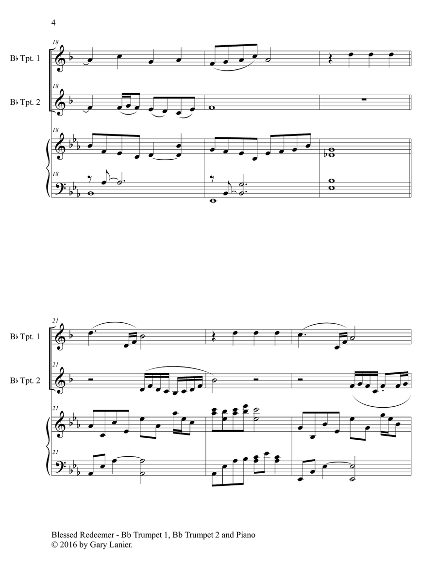 BLESSED REDEEMER (Trio – Bb Trumpet 1, Bb Trumpet 2 & Piano with Score/Parts) Trumpet Trio scores gallery preview page 5