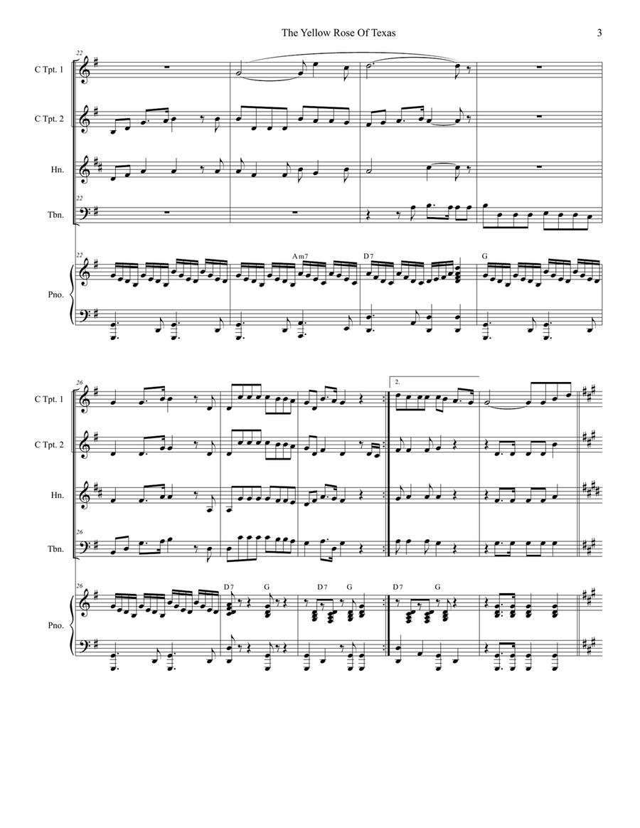 The Yellow Rose Of Texas (for Brass Quartet and Piano) Brass Quartet scores gallery preview page 4