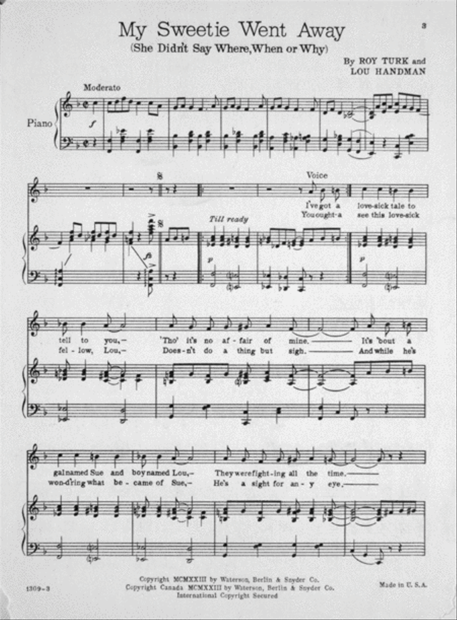 My Sweetie Went Away (She Didn't Say Where-When-or Why) Voice scores gallery preview page 2