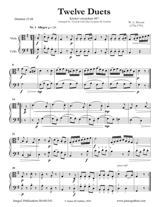 Mozart: 12 Duets K. 487 for Viola & Cello
