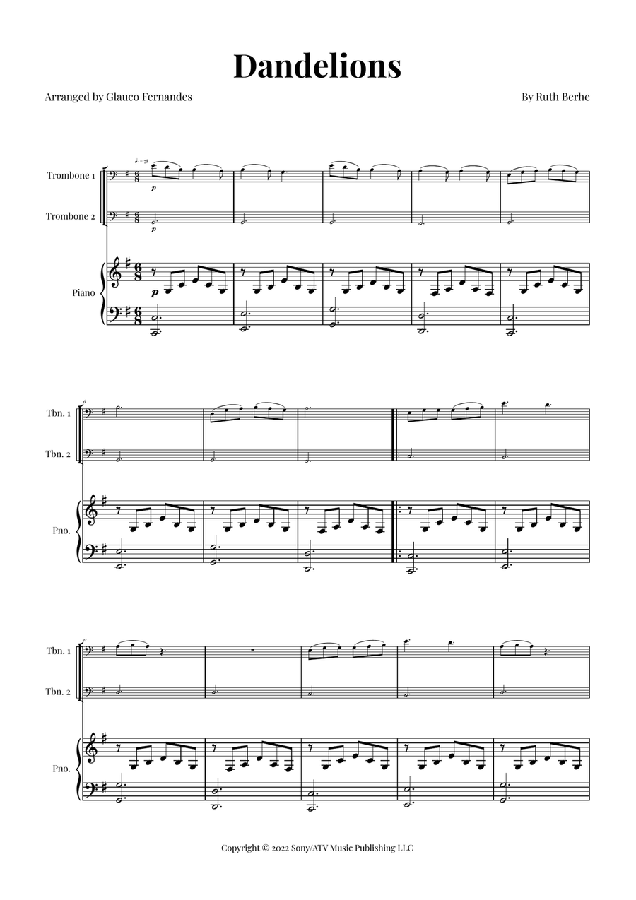 Dandelions Trombone Duet scores gallery preview page 1