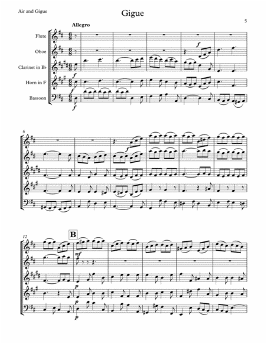 Bach: Air and Gigue from the Orchestral Suite No. 3 in D Major for Woodwind Quintet Small Ensemble scores gallery preview page 5