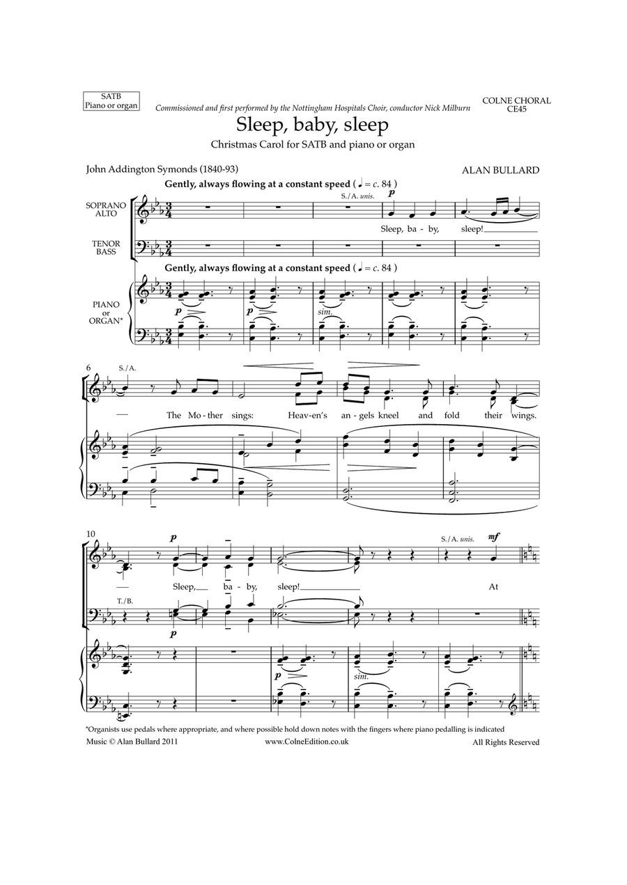 Sleep, baby, sleep (Christmas Carol for SATB and piano or organ) 4-Part scores gallery preview page 1