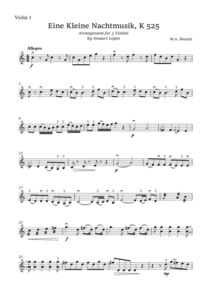 Eine Kleine Nachtmusik K. 525 - for 3 violins - 1st mov. - Allegro image number null