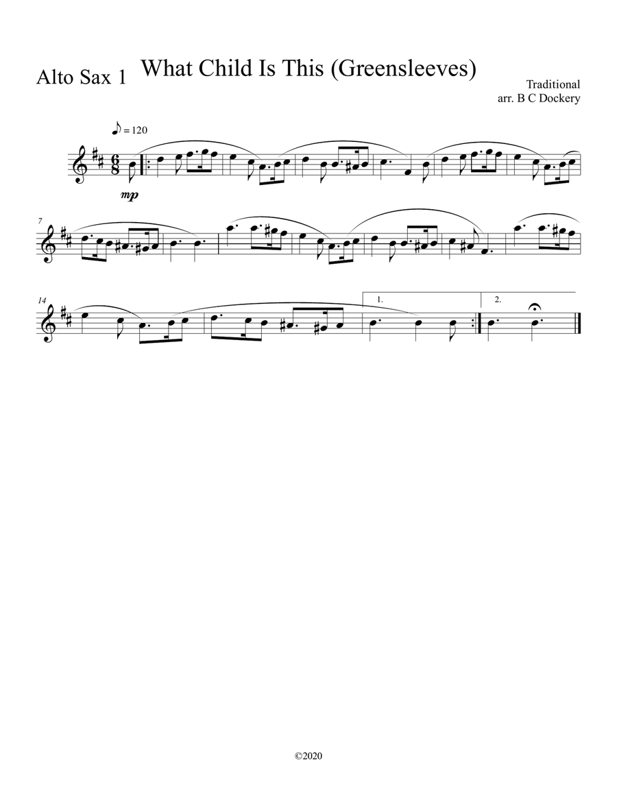 What Child Is This (Greensleeves) for alto sax duet with optional piano accompaniment What Child Is This (Greensleeves) for alto sax duet with optional piano accompaniment Woodwind Duet scores gallery preview page 3