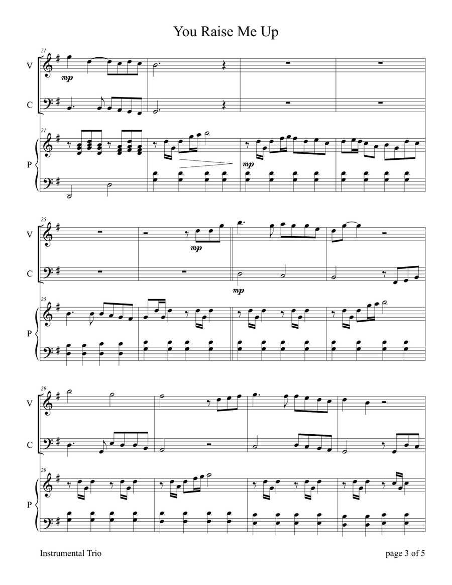 You Raise Me Up Piano Trio scores gallery preview page 5