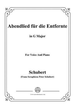Schubert-Abendlied für die Entfernte,Op.88,in G Major,for Voice&Piano