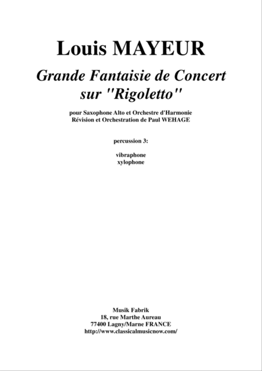 Louis Mayeur: Grande Fantaisie de Concert sur Rigoletto (de Verdi) for alto saxophone and concert b Concert Band scores gallery preview page 1
