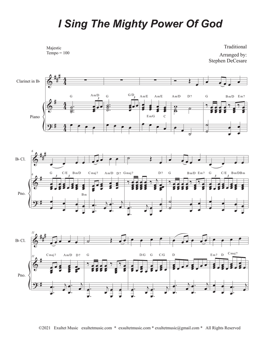 I Sing The Mighty Power Of God (Bb-Clarinet solo - Piano accompaniment) Clarinet Solo scores gallery preview page 2