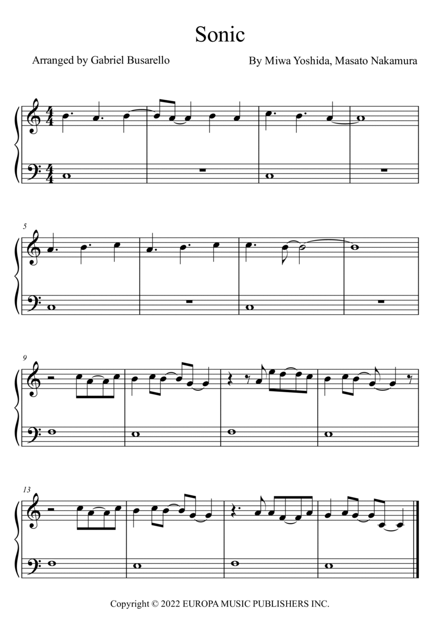 Up On The Green Hill From Sonic The Hedgehog Green Hill Zone Easy Piano scores gallery preview page 1