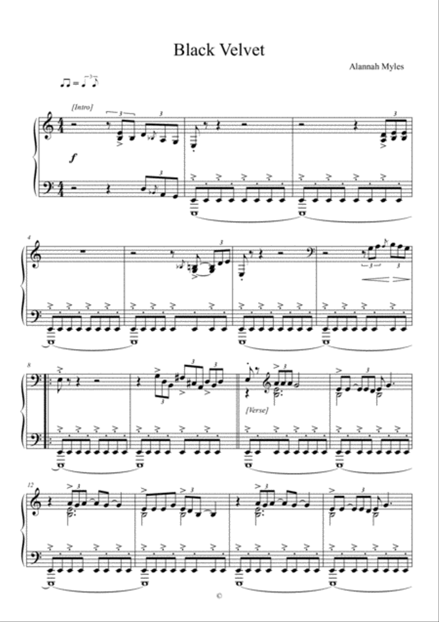 Black Velvet Black Velvet Piano Solo scores gallery preview page 1
