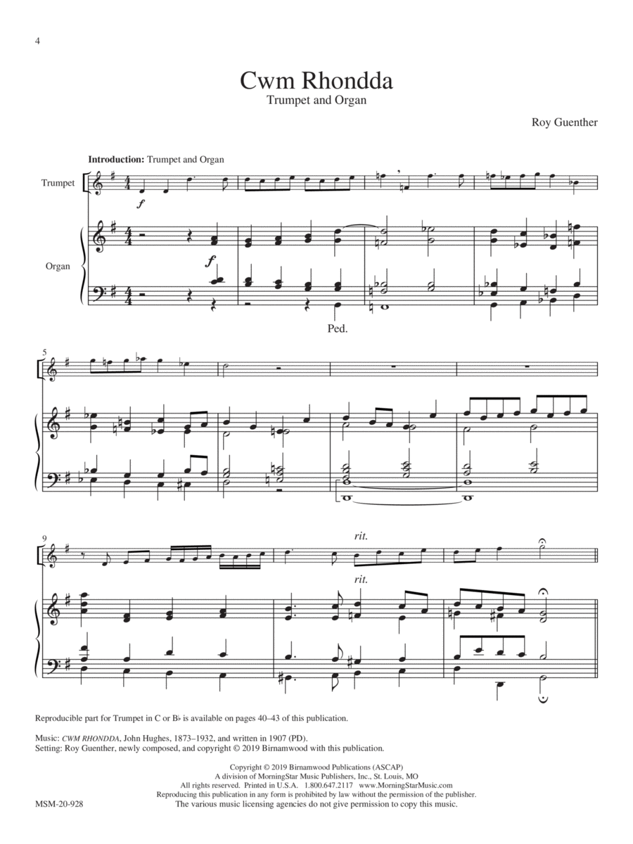 Cwm Rhondda Trumpet scores gallery preview page 1