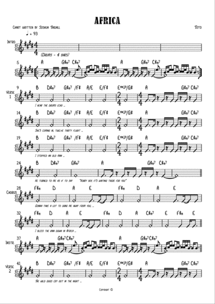 Africa Africa Piano, Vocal, Guitar scores gallery preview page 1