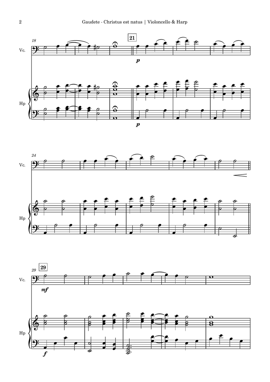Gaudete Christus est Natus (Christmas Song) for Cello & Harp Duo String Duet - Digital Sheet Music page 2